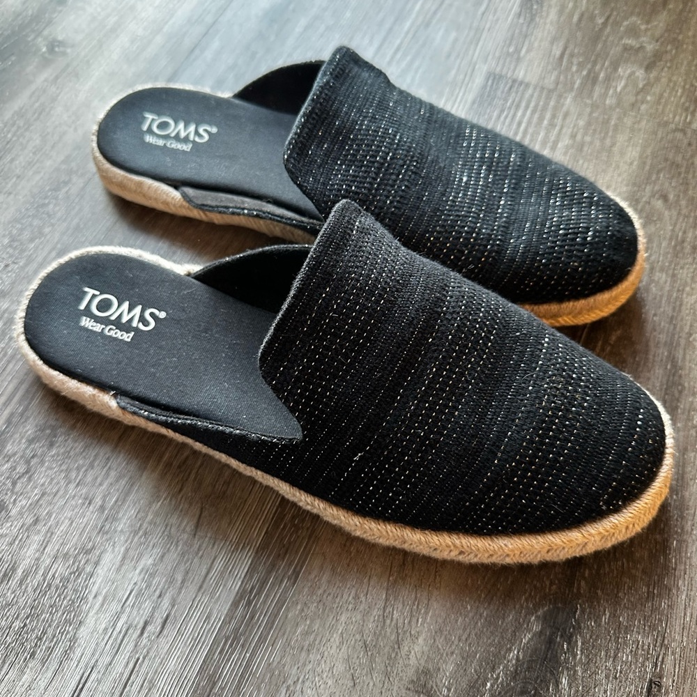 TOMS Black Woven Espadrille Mules – Size 11 – Excellent Condition
